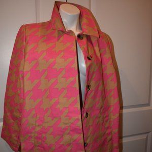 *EUC* FAB rain jacket Camel/hot pink houndstooth